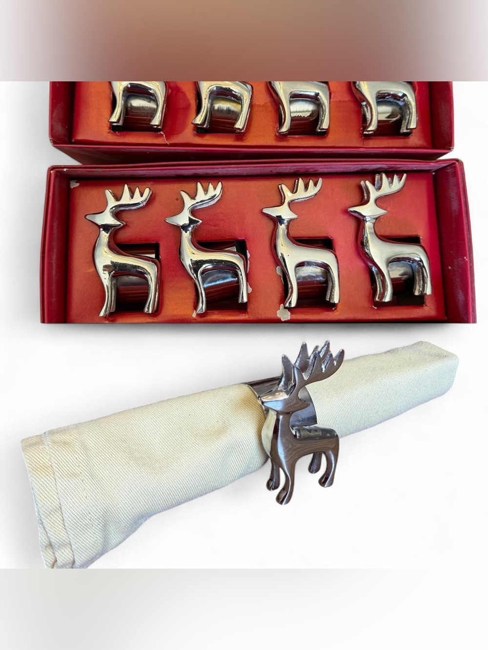 Pier 1 Silver Reindeer Napkin Rings - Set of 8